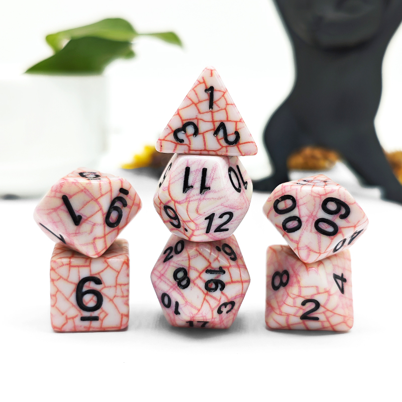Board Game Rpg - 7PCS Polyhedral Red Cracked Texture Acrylic
