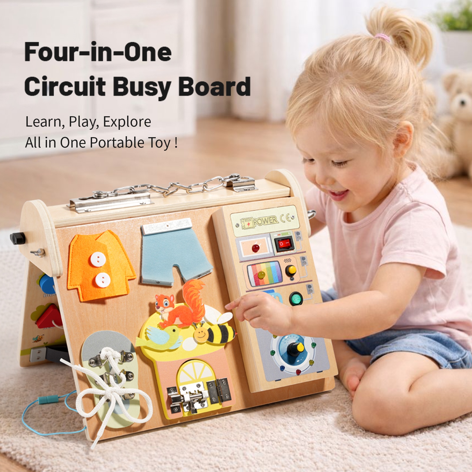 Wooden 4-in-1 Busy Board with  – Board Game Education Bewertung und Preis