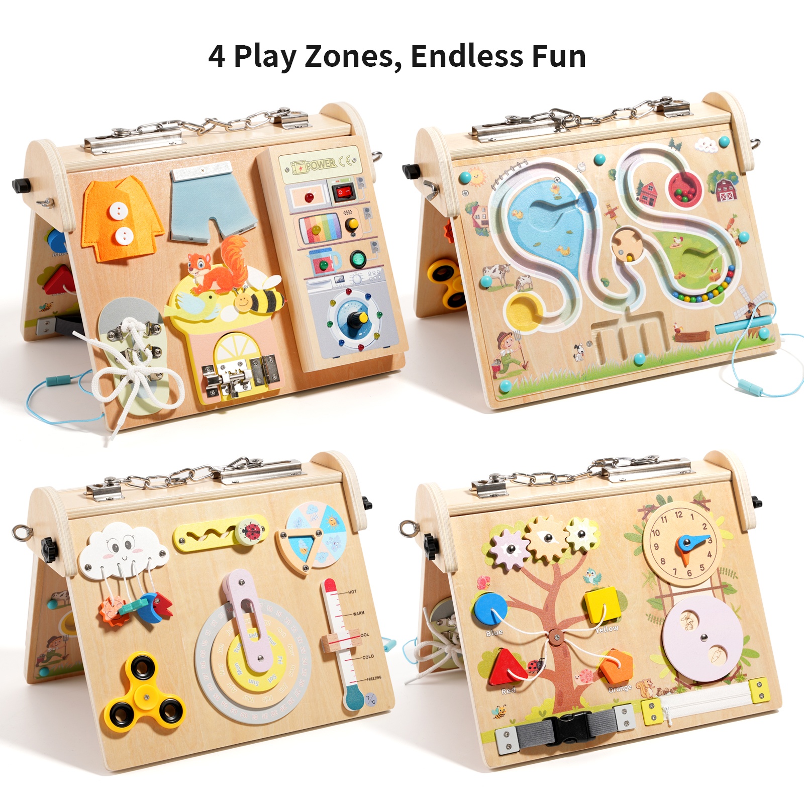Wooden 4-in-1 Busy Board with  – Board Game Education Bewertung und Preis